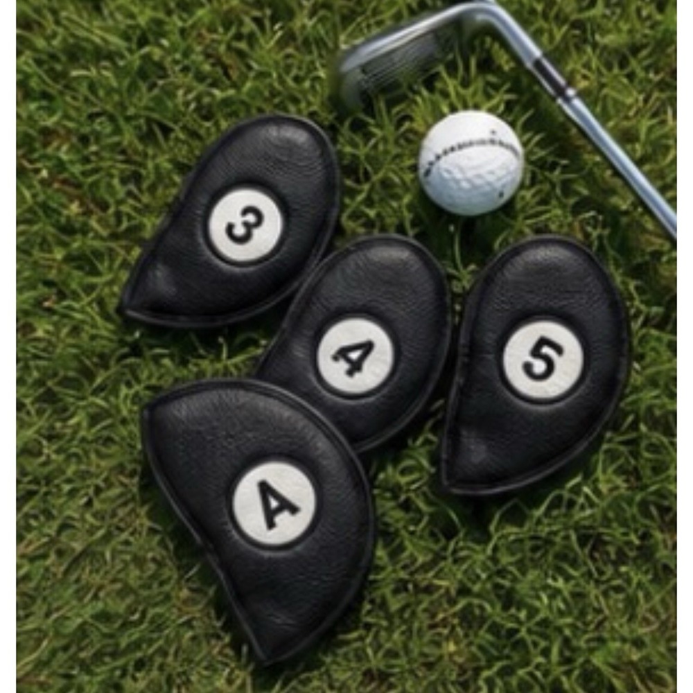 5 piece  Golf‎ Iron Head Covers Set - Black Leather with Numbers A, S, 3, 4, 5